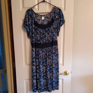 Teal Blue Black And Gray Patterned Dress Women's 3X